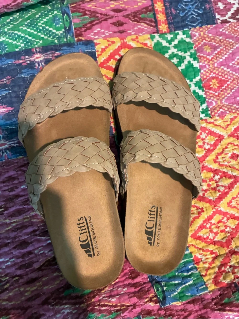 White Mountain Braided Double-Strap Slide Sandals in Taupe